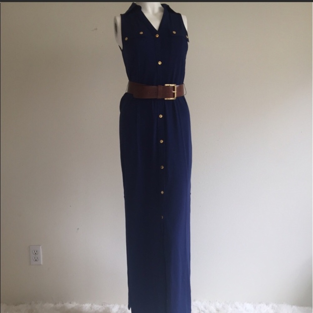 Michael Kors Navy Belted Maxi Dress